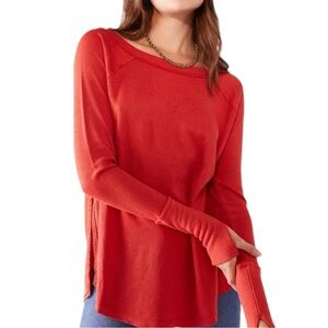 WE THE FREE Snowy Thermal Top Long Sleeve Burnt Orange Oversized Casual Boho XS